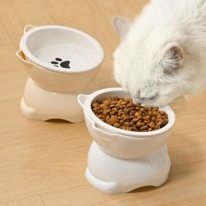 PETPARADIS Ceramic Cat Bowl Creative Cute Pet High Foot Bowl Pet Supplies Slanted Mouth Pet Drinking Feeder Neck Protection