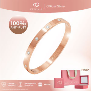 [ YEAR END SALE ] CELOVIS Wanderlust with Zirconia InSet Closed Hinged Bangle in 18K Rose Gold for Men & Women - S/L