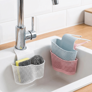 IFFINE Silicone Storage Drain Basket Bag Hanging Adjustable Soap Sponge Shelf Soft Kitchen Accessories Kitchen Sink Holder Bathroom