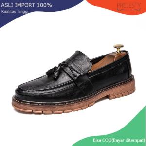 Prelesty Premium Sepatu Pria Tassel Loafer Pantofel Santai Formal Kerja Kulit Sapi  Pesta Kantor Hitam Coklat Kekinian Keren 320