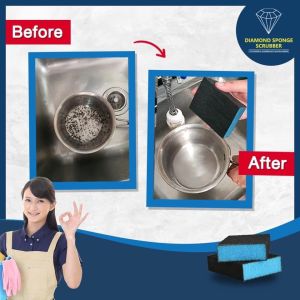 (2 ชิ้น) ฟองน้ําพลังเพชร นวัตกรรมใหม่ล่าสุดด้วยการนําซิลิกอนคาร์ไบด์มาเคลือบลงบนผิวฟองน้ํา ขัดคราบดํา คราบไหม้ คราบสนิมออกอย่างง่ายดาย