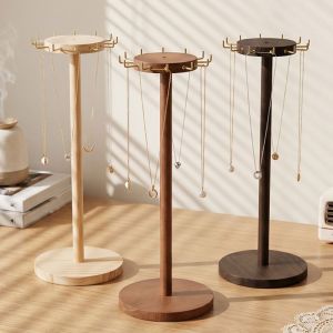 ICNWIEN Display Stand Jewelry Organizer Pendant Bracelets Solid Wood Necklace Earrings Holder Simple With 12 Hooks Jewelry Storage Rack