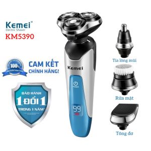 Máy cạo râu đa năng Kemei KM-5390 dao cạo râu điện cao cấp 3 lưỡi tự mài chống nước IPX6 4 chức năng - Chính hãng