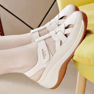 [Free Shipping] WomenS Wedge Sandals With Open-Toe Design Breathable Thick-Soled For Outdoor Wear With Velcro Straps And Featuring A Perforated Design