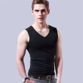 V Neck Casual Stretch Summer Solid Ice Silk Undershirt Mens Tank Tops Seamless