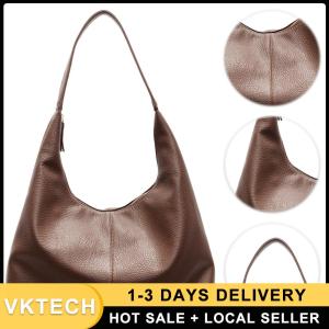 Slouchy Hobo Bag for Women Solid Color Underarm Bag PU Leather Shoulder Handbag