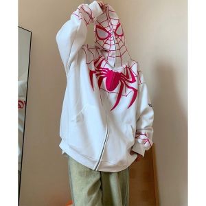 ( sale sập xưởng) Áo khoác nỉ bông in hình siêu nhện mũ trùm đầu nam nữ mặc đơn đôi đội nhóm đều okie