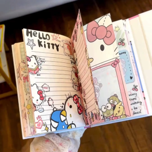 JOYNCLEON Dễ thương Hello Kitty tẩm TRIM trifold máy tính xách tay với các trang đầy màu sắc Nhật Ký Học sinh đáng yêu trong phong cách Ins hợp thời trang