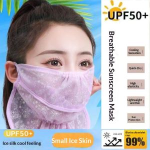 SERENEGLOW Trọng lượng nhẹ ren mặt bảo vệ khỏi ánh mặt trời Mặt nạ với bảo hiểm cổ cho phụ nữ thoáng khí và bảo vệ chống tia UV thời trang Thiết kế hoa
