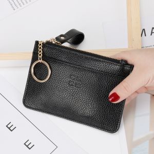 Women Mini Coin Purse Soft Leather Clutch New Driving Card Holder Slim Coin Zipper Bag Key Case Solid Color