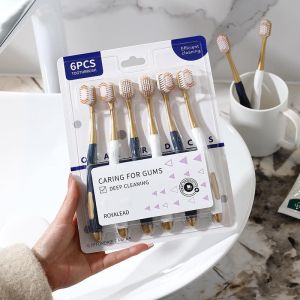 6pcs Set Gums Care Toothbrush Slender Carbon Nano Soft Hair Small Head Deep Cleaning Toothbrush