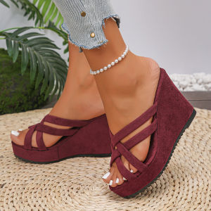 Free Shipping Woven Platform Sandals Summer Plush Slippers Large Size Thick-Soled Open-Toe Sandals For Women