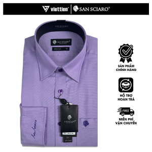 SAN SCIARO - Áo Sơ Mi Nam Tay Dài Màu Màu Tím Violet Caro Form Regular Lai Bầu Việt Tiến Cao Cấp