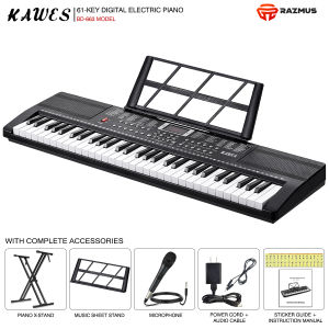 BD-663 61 Key Digital Electric Piano Keyboard 200 Tones 200 Rhythms with Complete accessories