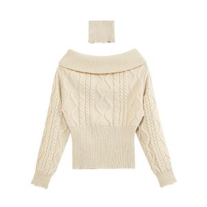 Guobioziy Womens Knit Sweater 2026 Early Autumn New Fashion Short Waist-Fitting Turtleneck Off-Shoulder Knit Sweater2026