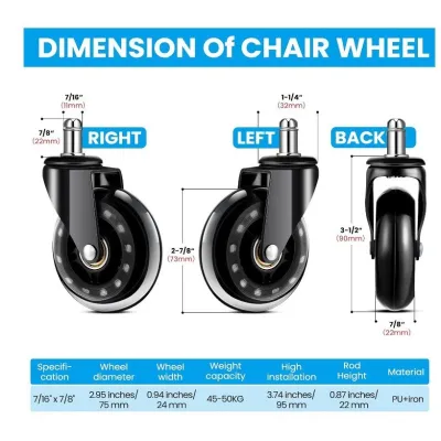 [SG In Stock]3 Inch Universal Mute Whee 5PCS/Set Office Chair Caster Wheels Replacement 60KG Swivel Rubber Soft Safe Rollers