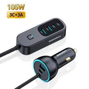 Rocoren 105W 6 in 1 Multi Port Car Charger Back Seat Fast Charging USB Type C Backseat Power Adapter