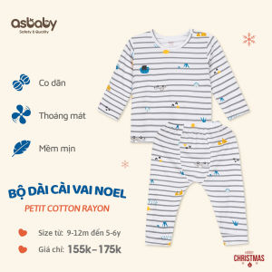 Bộ dài tay Asbaby vải petit cotton viscose ( 95% visco 5% spandex ) mềm mát phối họa tiết cho bé trai bé gái (9 tháng đến 6 tuổi)