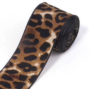 GOUPDO 5Yards/Roll Chiều rộng 4cm Cuộn ruy băng satin Lụa giả Họa tiết da báo Ruy băng lụa giả Thanh lịch Đồ dùng tiệc tùng Ruy băng họa tiết da báo Trang trí nhà cửa