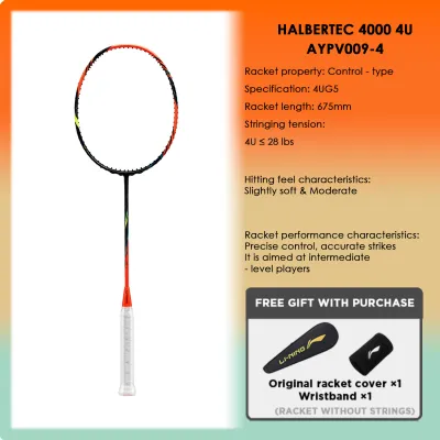 LI-NING HALBERTEC 4000 (4U) Series Badminton Racquet – High-Elastic Carbon Fiber Shaft Weight 80-85 Grams Maximum String Tension: 28 Lbs Unstrung Model AYPV009