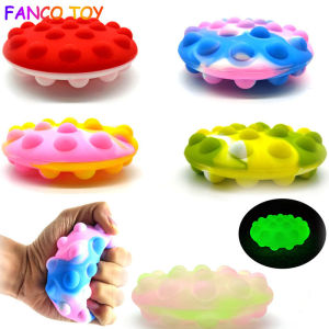 Glow In The Dark 3D Rainbow Silicone Bubble Ball Decompression Ball UFO Shape Press Pinch Pop It Fidget Toys Stress Sensory Push Bubble Squishy Toys Anti Stress Relief