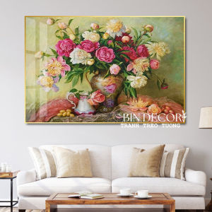 (HÌNH THẬT) Tranh treo tường bình hoa mẫu đơn trang trí decor phòng khách phòng ăn nhà hàng