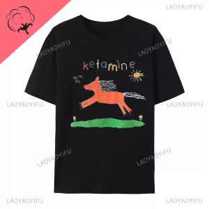 [Local Stock] HBESTY  KETAMINE Funny Cartoon T Shirt Horse Anime Graphic Women Men Tees Loose Casual T-shirts Hipster Harajuku Cotton Couples Tshirts