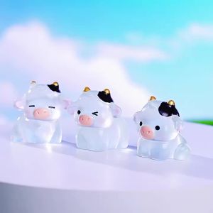 6Pcs Cute Luminous Cow Car Dashboard Decor Set- Cars Rearview Mirror/Dashboard/Touchscreen Top Funny Adorable Auto Rear ViewCows Ornament (Clear White)