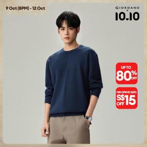 Giordano Beau Monde Men Textured panel crewneck sweater Free Shipping 13056805