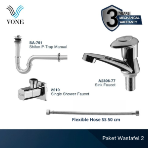 VONE Sifon Wastafel Kran Air Flexibel Stainless Paket Lengkap Wastafel 2