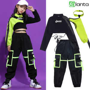 LOlanta ชุดเต้นรำฮิปฮอปเด็กผู้หญิง3ชิ้นชุดครอปกางเกงคาร์โก้ชุดออกกำลัง4-16Years