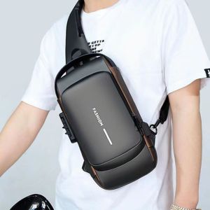 New Upgraded USB Charged&TSA Serect Lock Fashion Chest Bag Outdoor Motorcycle Sport Bag Anti-Theft Travel Messenger Bag