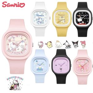 SANRIO Kawaii Đồng Hồ Đeo Tay Mặt Vuông Hoạt Hình Kuromi Hello Kitty Pompom Purin My Melody Pacco Dễ Thương Da Nhạy Cảm Cho Trẻ Em