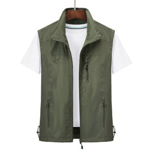 Fuguiniao Vests Mens Thin Vest Jacket Outdoor Casual Wear Short Sleeve Stand Collar Travel Waistcoats