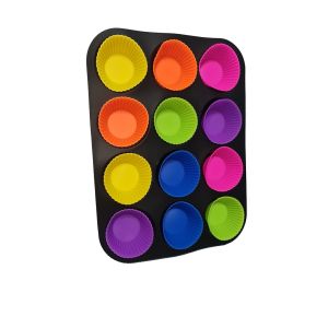 Silicone Muffin Baking Pan Cupcake Tray 12 Cup - Nonstick Cake Molds Tin Bakeware BPA Free Dishwasher Microwave Safe