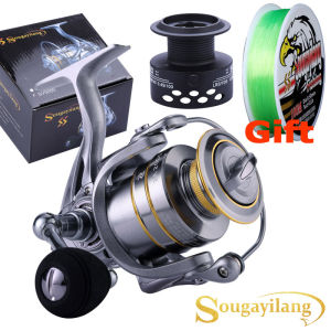 Sougayilang High Speed 13+1 BB Fishing Reel Spinning Reel Carp Fishing Reels with Spare Spool 100M Fishing Line for Fishing Tackle Tools