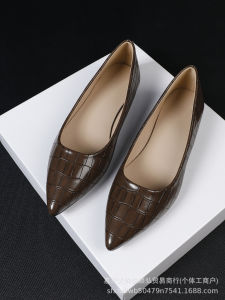 Free Shipping In-Stock WomenS Navy Blue Crocodile-Patterned Pointed-Toe Flats Shallow-Cut Versatile For Commuting