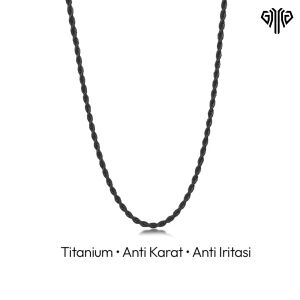 Kalung Titanium Hitam Pria Stainless Steel Cowok KKTHH