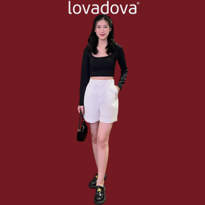 Quần Short Tây Lovadova Cạp Cao Xếp Ly Gập Gấu Có Túi Vải Kate GT1101