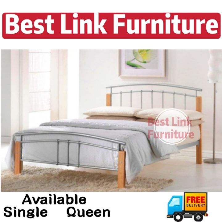 BEST LINK FURNITURE METAL BED FRAME WITH WOODEN LEGS COMES IN SINGLE