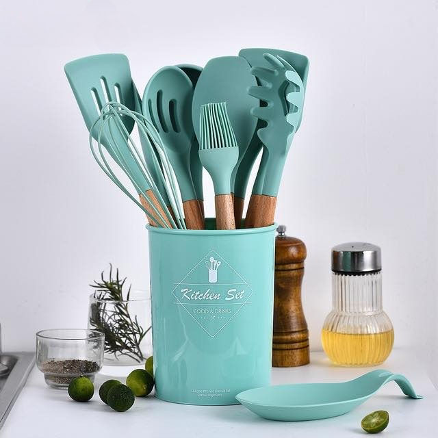 freemarketshop%20New%2012%20Pcs%20Wooden%20+%20Silicone%20Kitchen%20Utensils%20/%20Cooking%20Tools%20Set%20Kitchen%20Cooking%20Tools%20Stand%20Kitchenware%20Spatula%20Silicone%20Kitchen%20Utensils%20Set%20With%20Wooden%20Handles%20Heat%20Resistant%20-30%20to%20230%20C.%20-%20Image%204