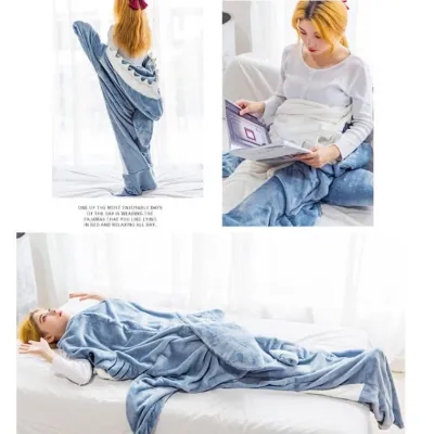 [Hot Sale]Shark Tail Blanket Wearable Cosplay Hooded Loungewear Animal Shark Sleeping Bag Blanket Hoodie Sleep Dress Blanket