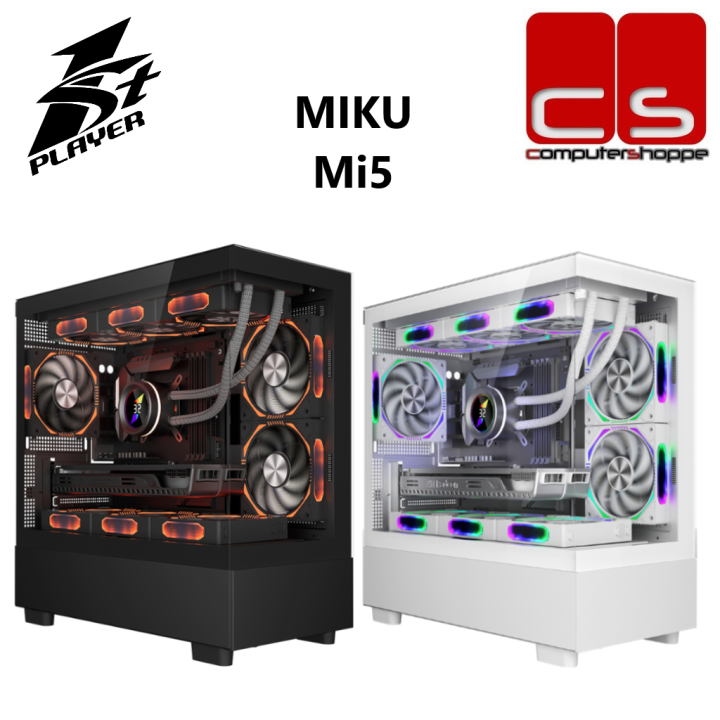 Mi5 Computer 1stPlayer Miku Mi5 Tempered Glass M-ATX Gaming PC Case - Black/White ...
