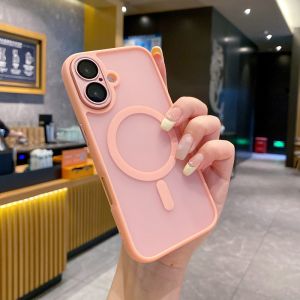 CrashStar Magsafe With Lens Film Matte Hard Shockproof Phone Case For iPhone 16 Pro Max Plus 15 14 13 12 Pro Max 11 Wireless Charging Phone Casing Skin-friendly Frosted Anti-fingerprint Cover Shell With Full Cover Lens Camera Protection Hot Sale