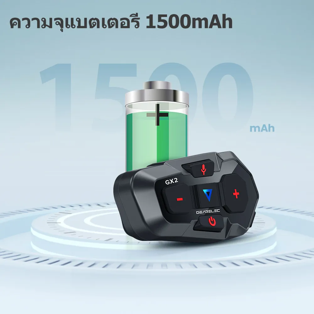 GEARELEC GX2 หมวกกันน็อคบลูทูธ อินเตอร์คอม บลูทูธ5.1 แฮนด์ฟรี กันน้ำ IP67 ลดเสียงรบกวนอัจฉริยะ CVC นักบิด 2 คนคุยกันใน 1,000 เมตร