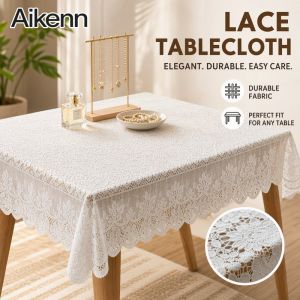 Square Lace Tablecloth Hollow Floral Openwork Scalloped Edge Washable Fabric Home Decor Dining