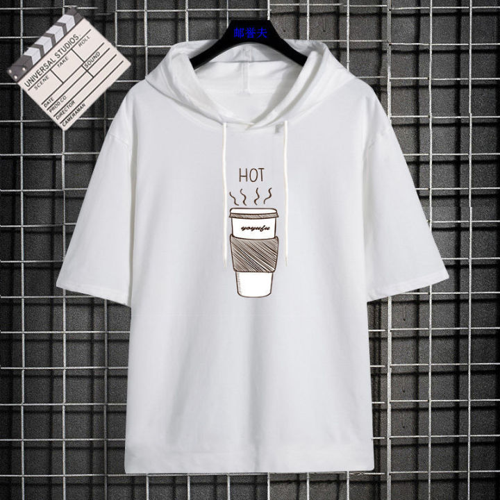 Hoodies for Men Cotton Oversized Summer Half-sleeve Man Hooded T