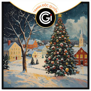Tranh phong cảnh cây thông noel mùa đông. Tranh treo tường dán tường sơn dầu canvas CGI-1812