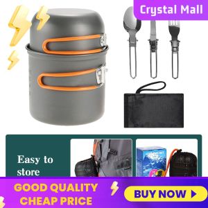 COD [Free Shipping] Lightweight Camping Cookware Set with Handle for 1-2 Persons Perfect for Outdoor Cooking and Adventures