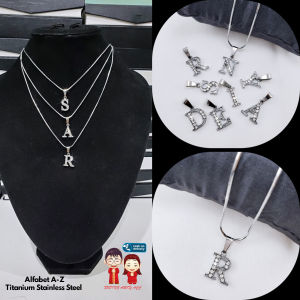 Kalung Huruf Alfabet A- Z Titanium Stainless Steel Nagita Silver Permata Huruf Kecil Polos